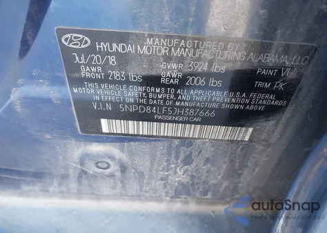 2018 Hyundai Elantra Sel from USA, damaged, VIN 5NPD84LF5JH387666